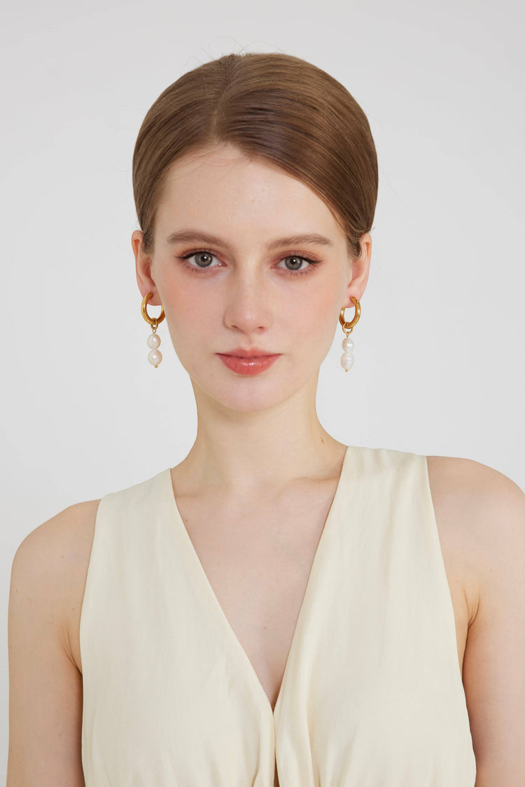 Double Pearl drop Earrings