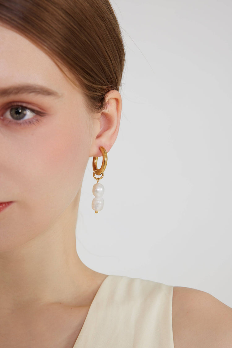 Double Pearl drop Earrings