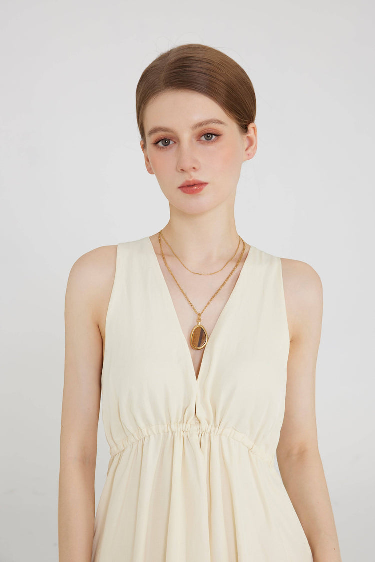 tiger eye stone double chain necklace