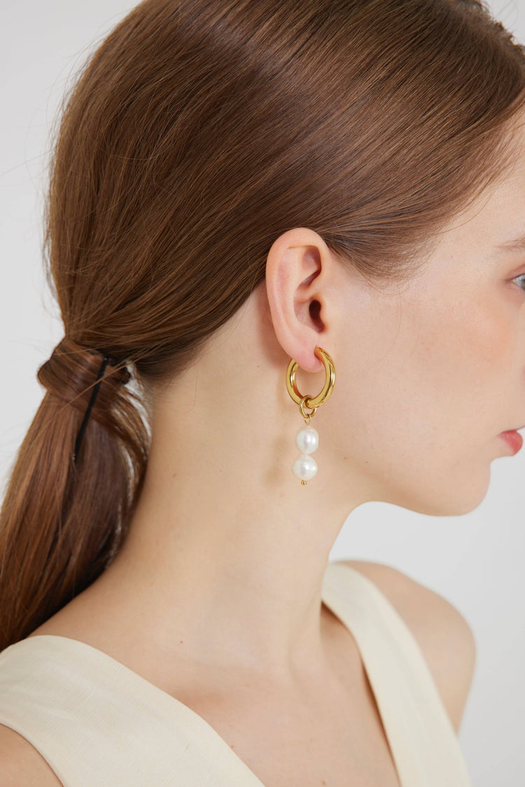 Double Pearl drop Earrings