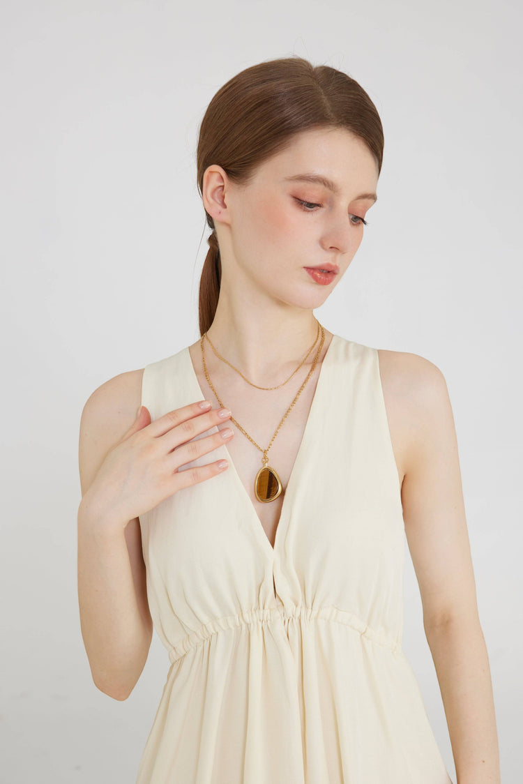 tiger eye stone double chain necklace