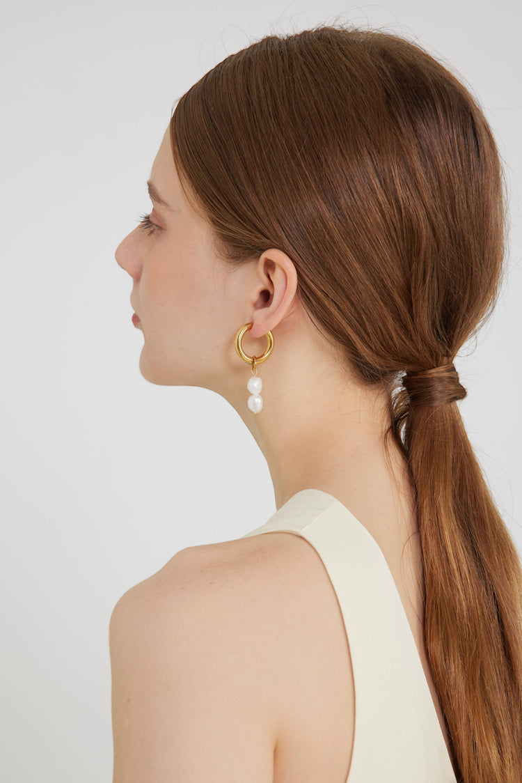 Double Pearl drop Earrings