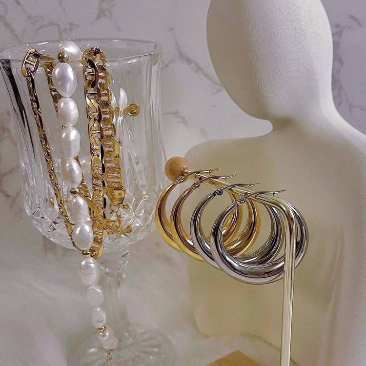 Large Nara hoop Earrings / silver